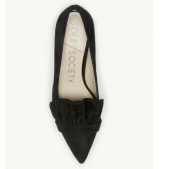Sole Society Womens Darbia Shoe Heel Size 8 Black Suede Ruffle Pointed Leather - Picture 2 of 11